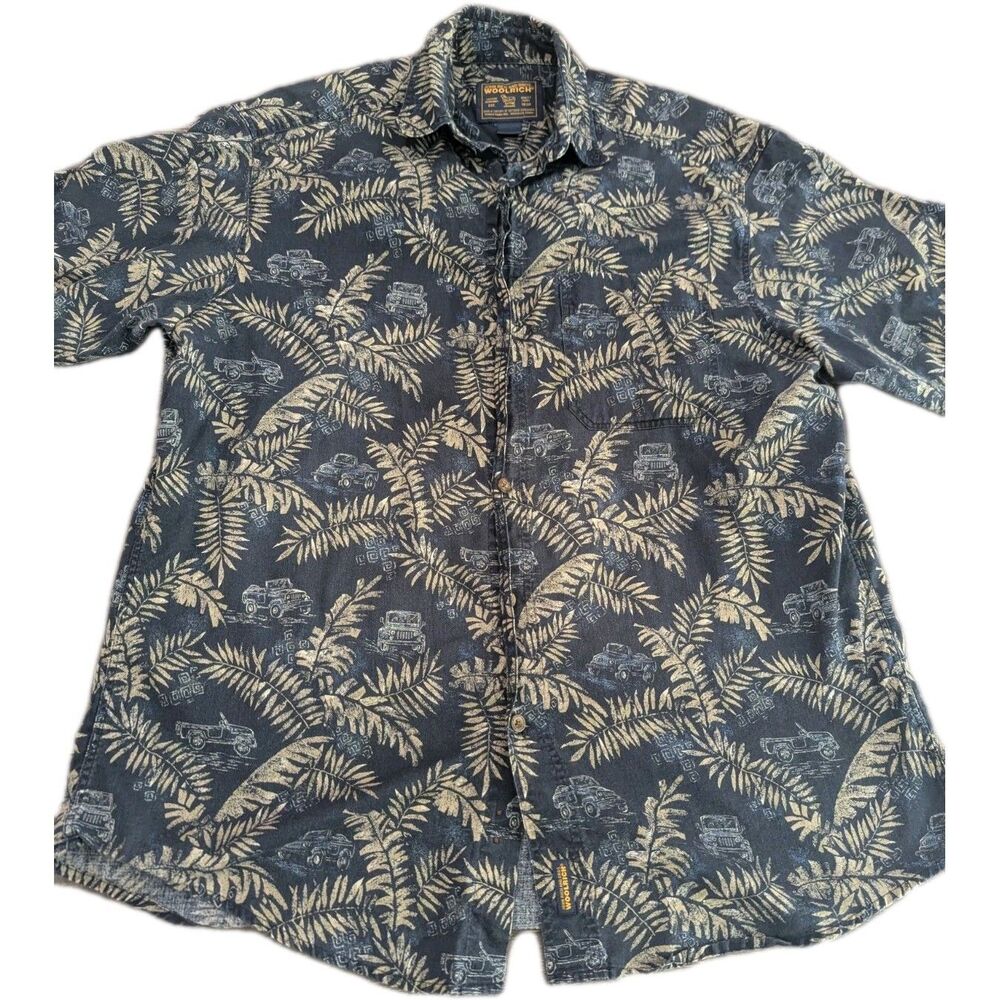 Woolrich John Rich & Bros Hawaiian Shirt Men's XLarge? Green Leaf Fieldstone